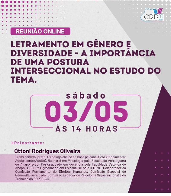 CRP-09 promove Oficina On-line “Letramento em Gênero e Diversidade