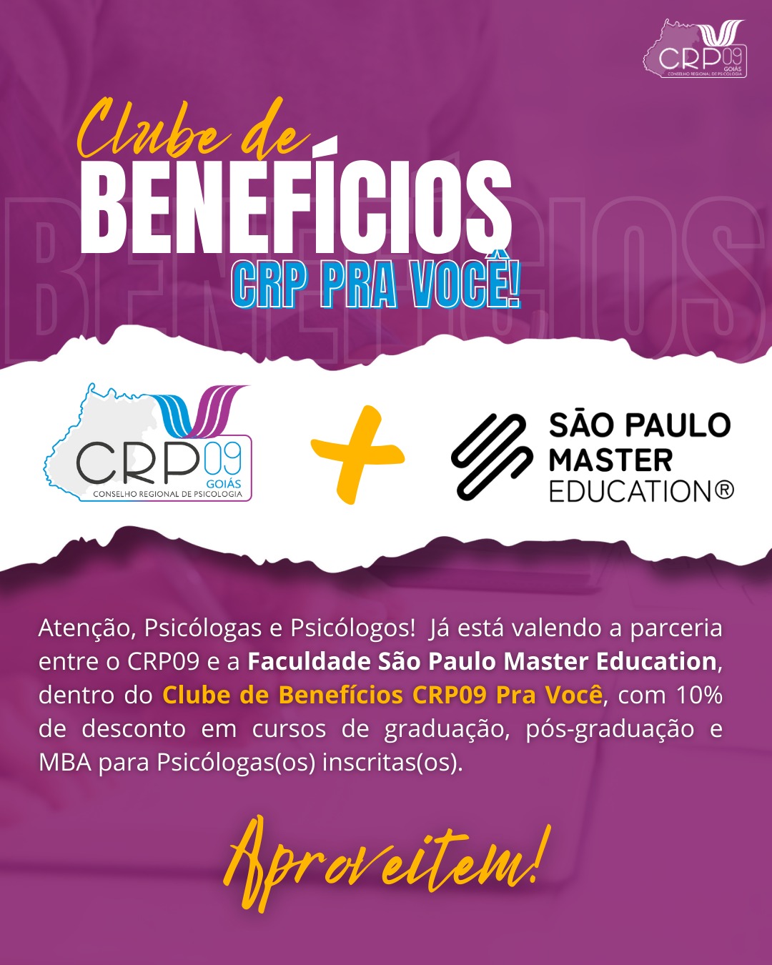 CRP09 fecha parceria com a Faculdade São Paulo Master Education pelo Clube de Benefícios 