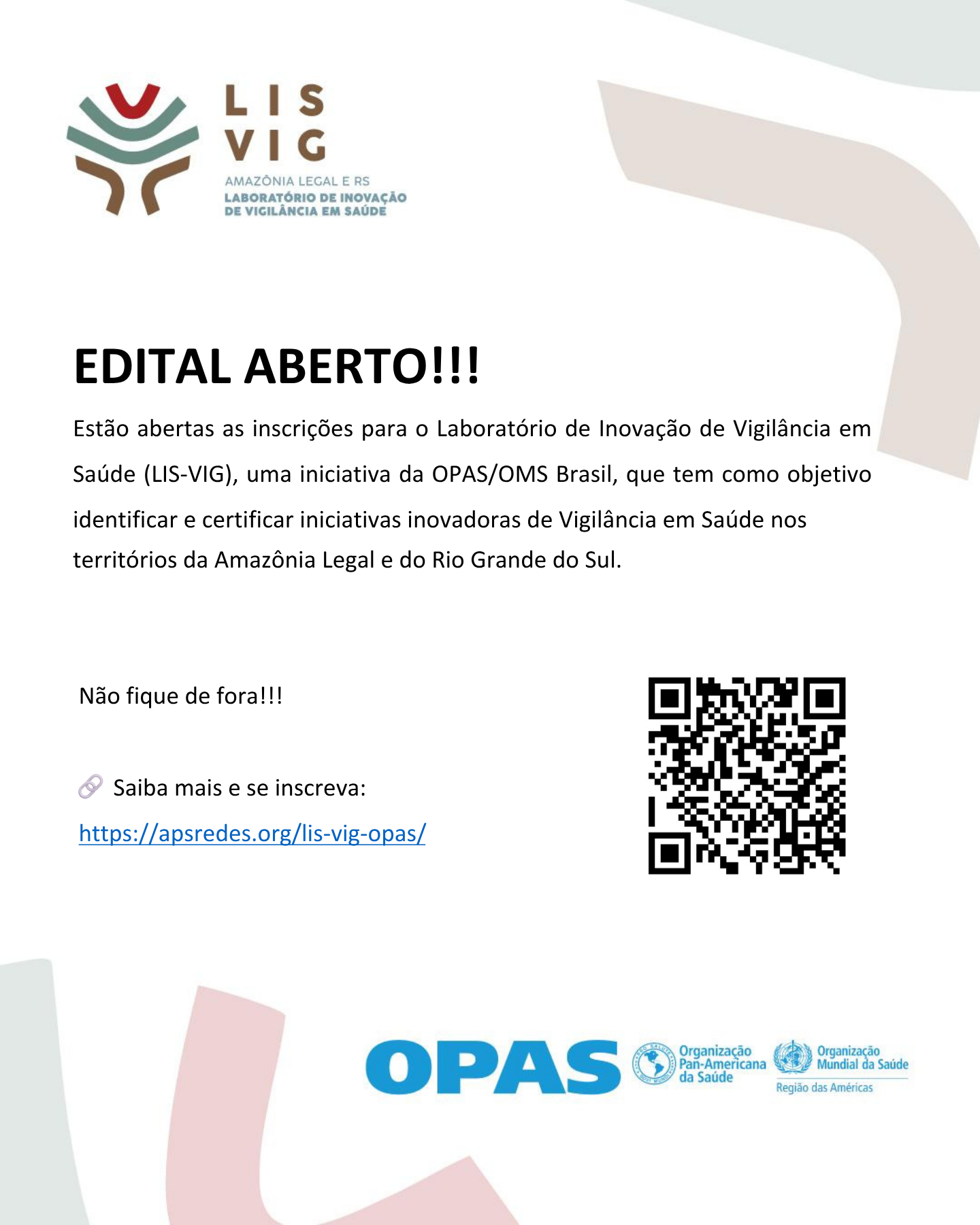 CRP-09 divulga: abertas as inscrições para o LIS-VIG - Laboratório de Inovação de Vigilância em Saúde da OPA/OMS Brasil 