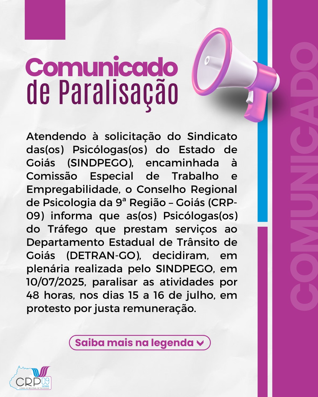 COMUNICADO DE PARALISAÇÃO